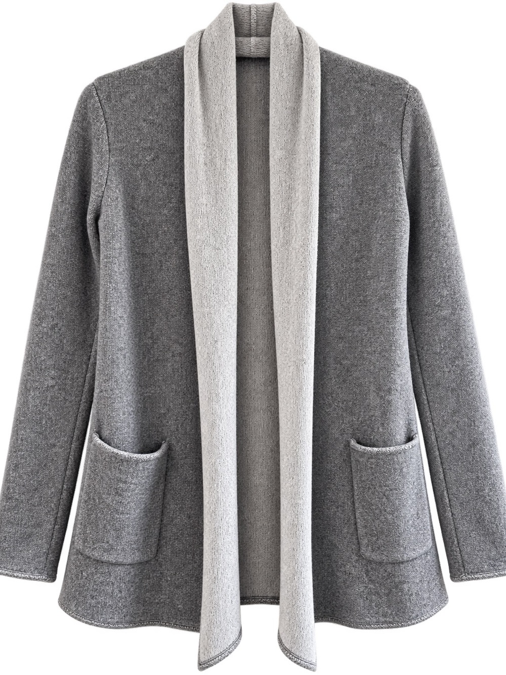 Babaton Gray Wool Cashmere Long Open Cardigan Sweater Pockets